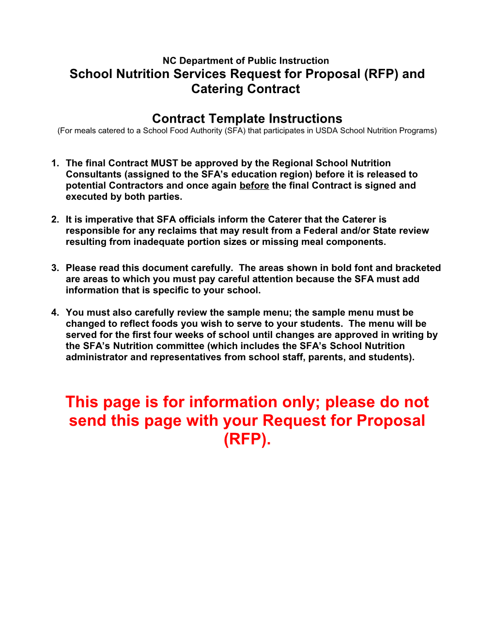 School Nutrition Services Request for Proposal (RFP) and Catering Contract