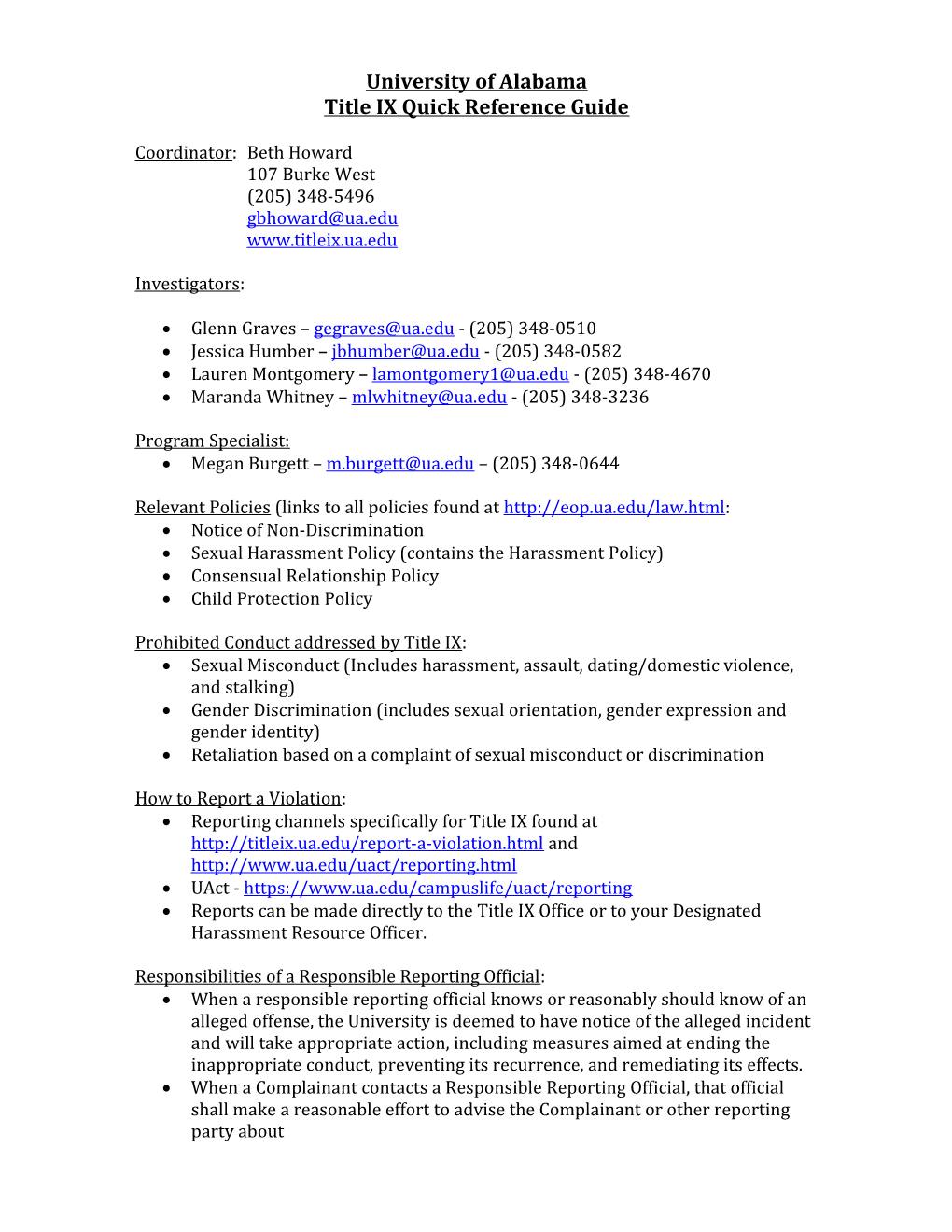 Title IX Quick Reference Guide