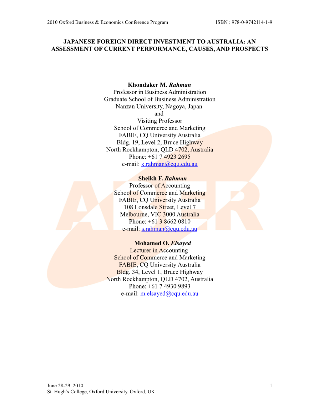 Japanese Foreign Direct Investment to Australia: an Assessment of Current Performance