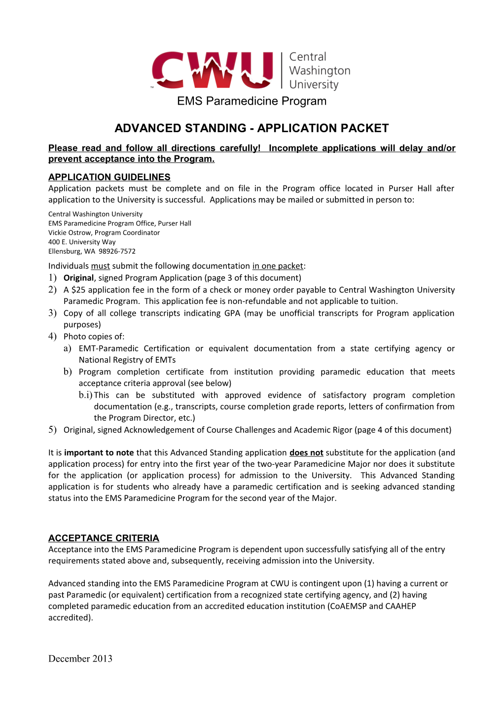 Paramedic Application Packet