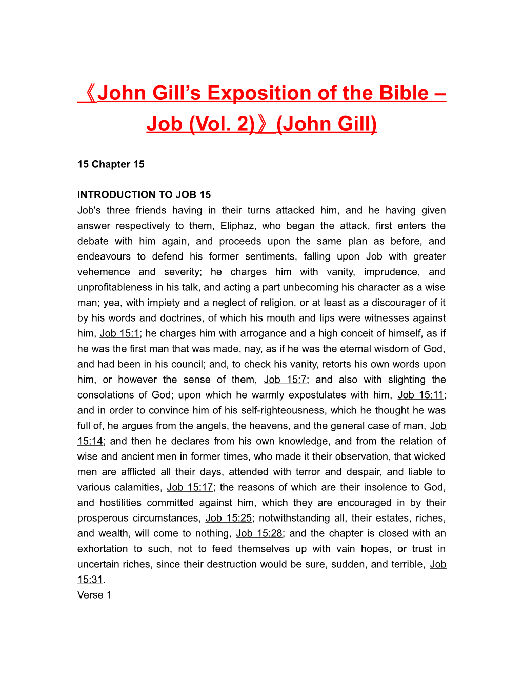 John Gill S Exposition of the Bible Job (Vol. 2) (John Gill)