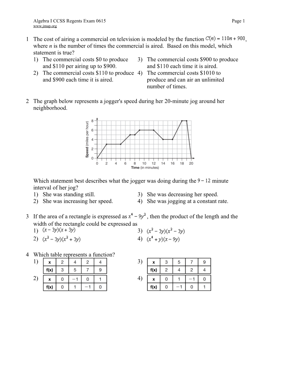 Algebra I CCSS Regents Exam 0615 Page 10