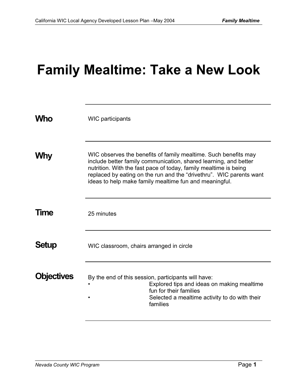 Family Mealtime: Take a New Look