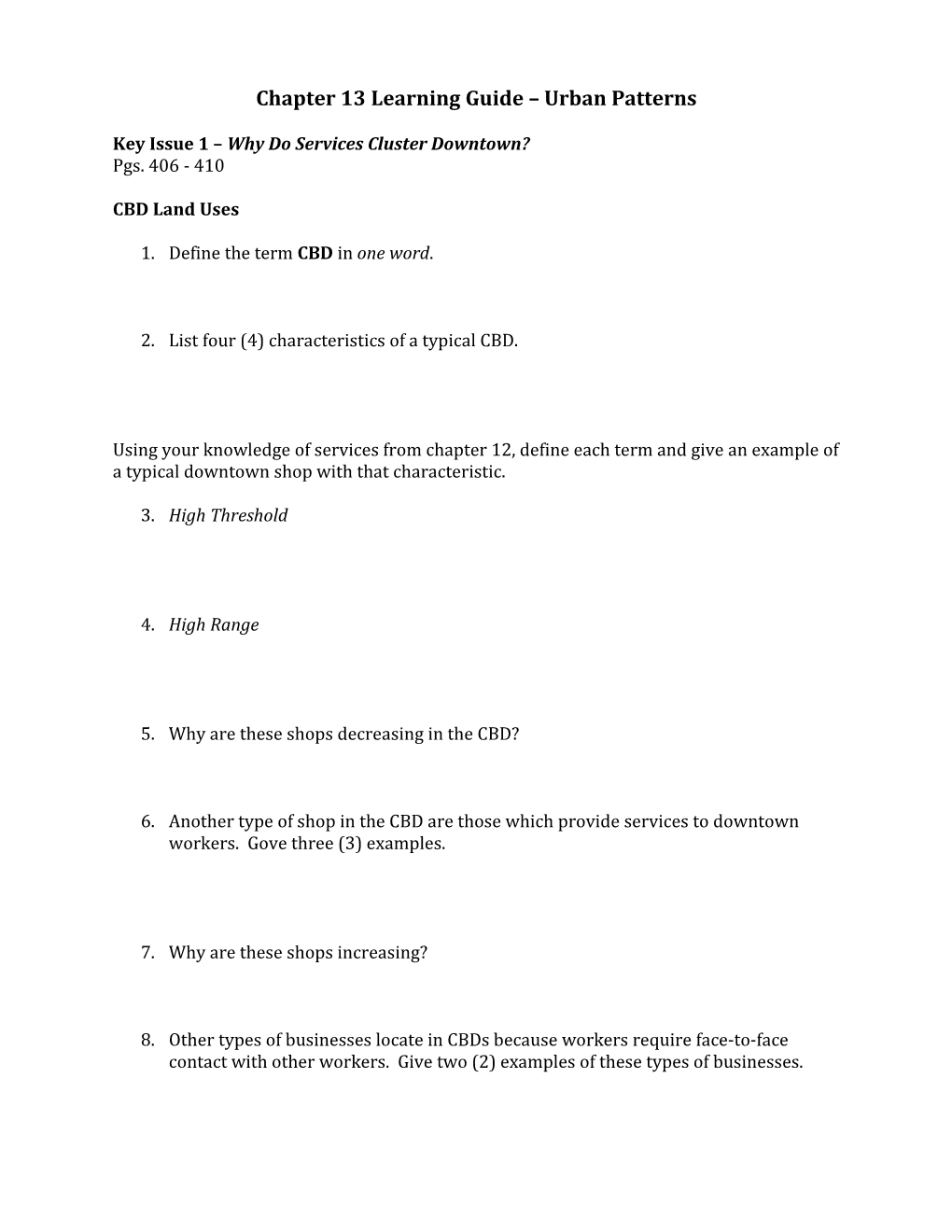 Chapter 13 Learning Guide Urban Patterns