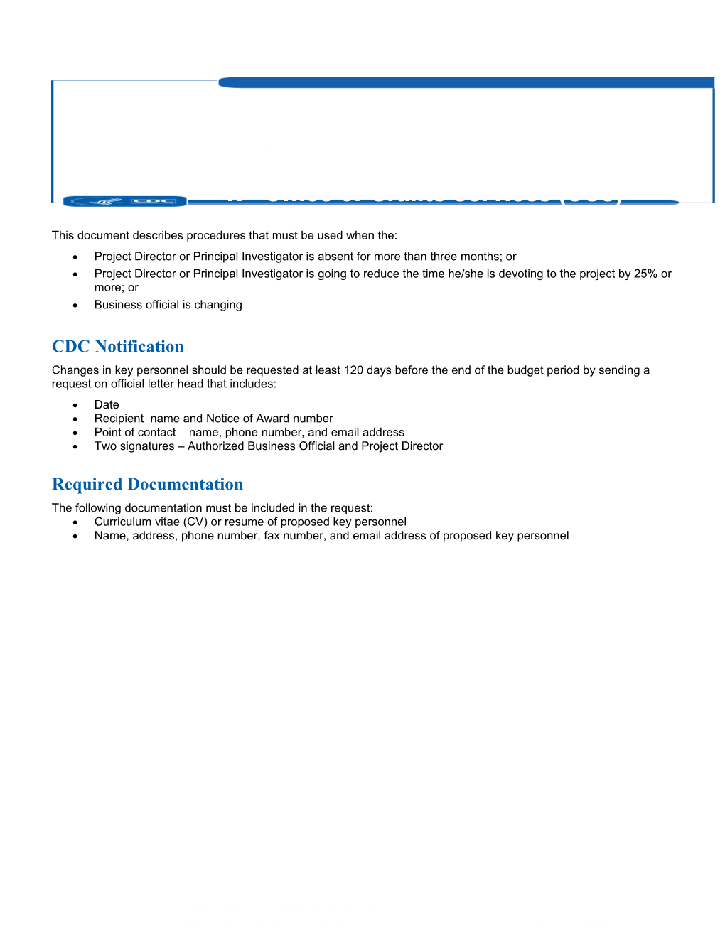 Template for Requesting a Change in Key Personnel