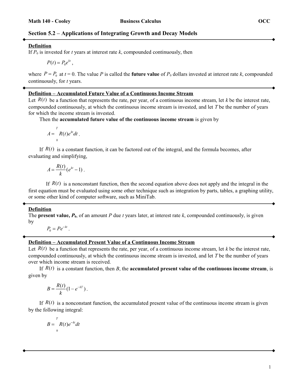 Math 140 - Cooley Business Calculus OCC