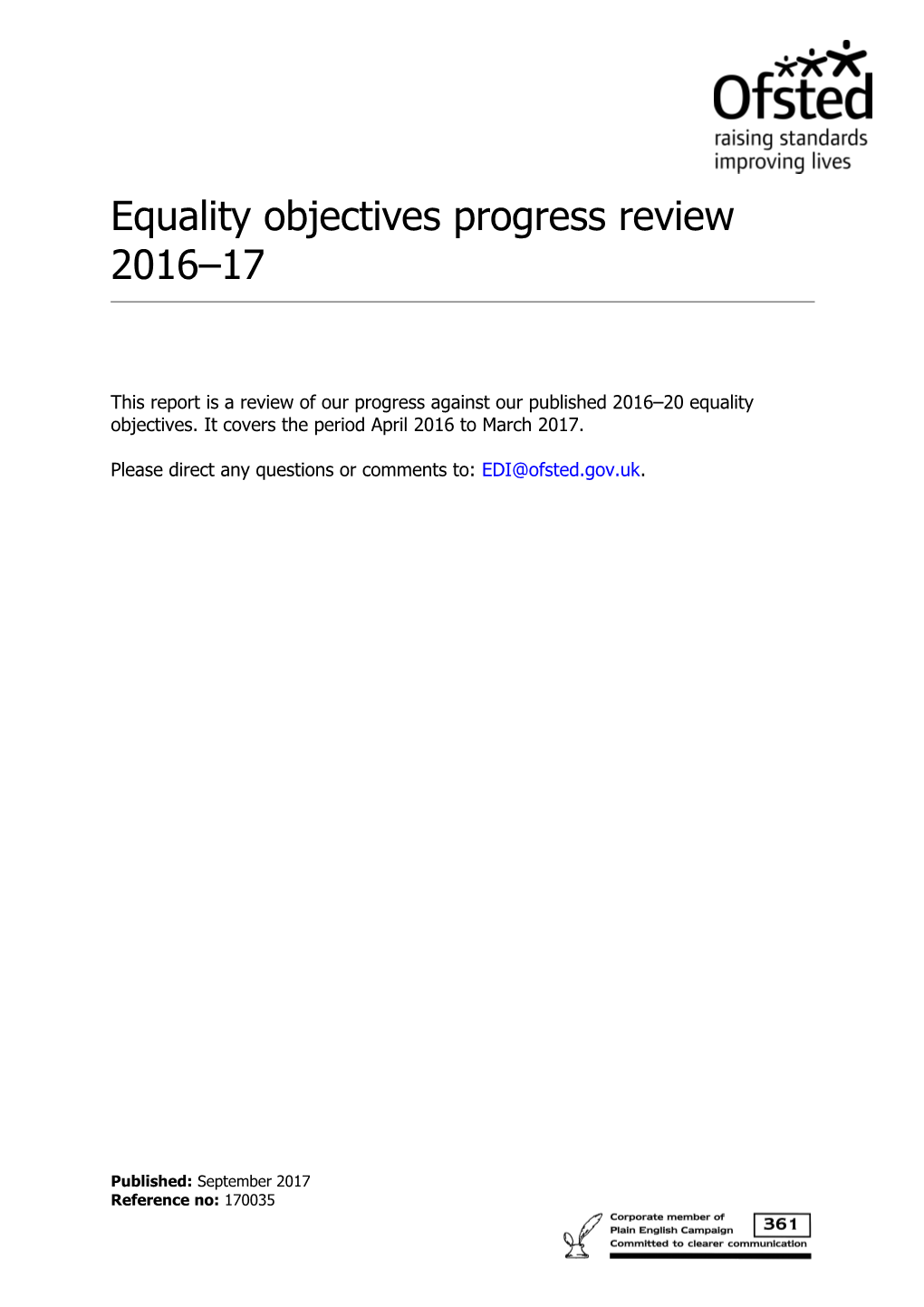Equality Objectives Progress Review 2016 17