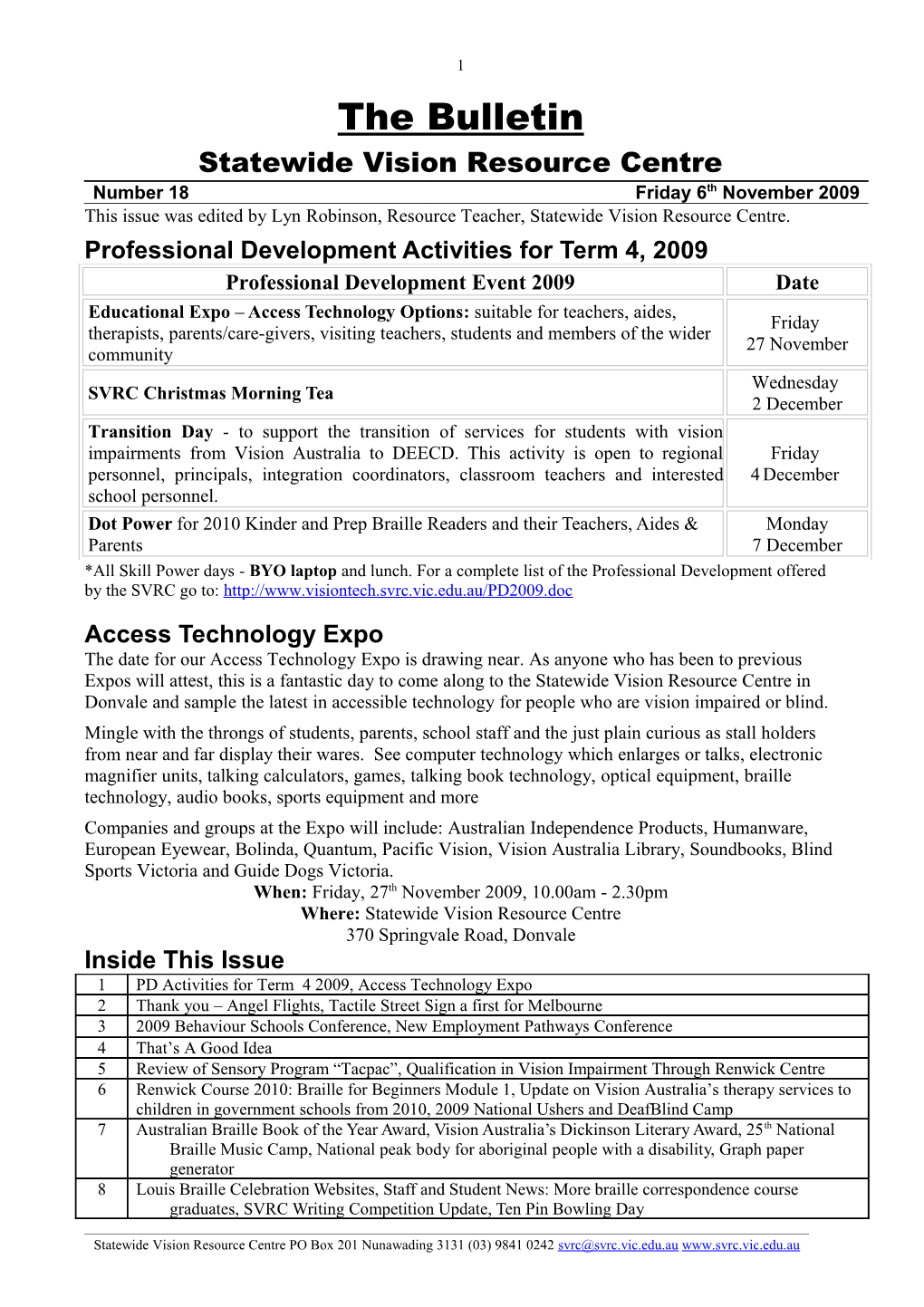 Professional Development Activities for Term 4, 2009