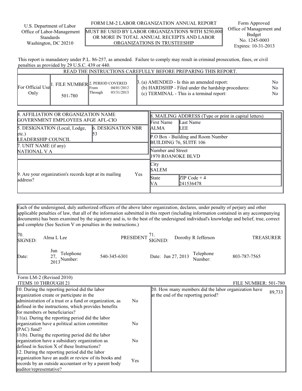 Question 12: FINANCIAL STATEMENT REVIEW PERFORMED by HOLLOWAY & ASSOCIATES, PLC, CERTIFIED