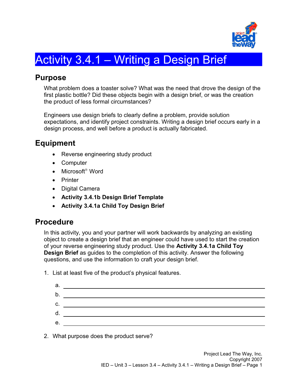 Activity 3.4.1: Writing a Design Brief