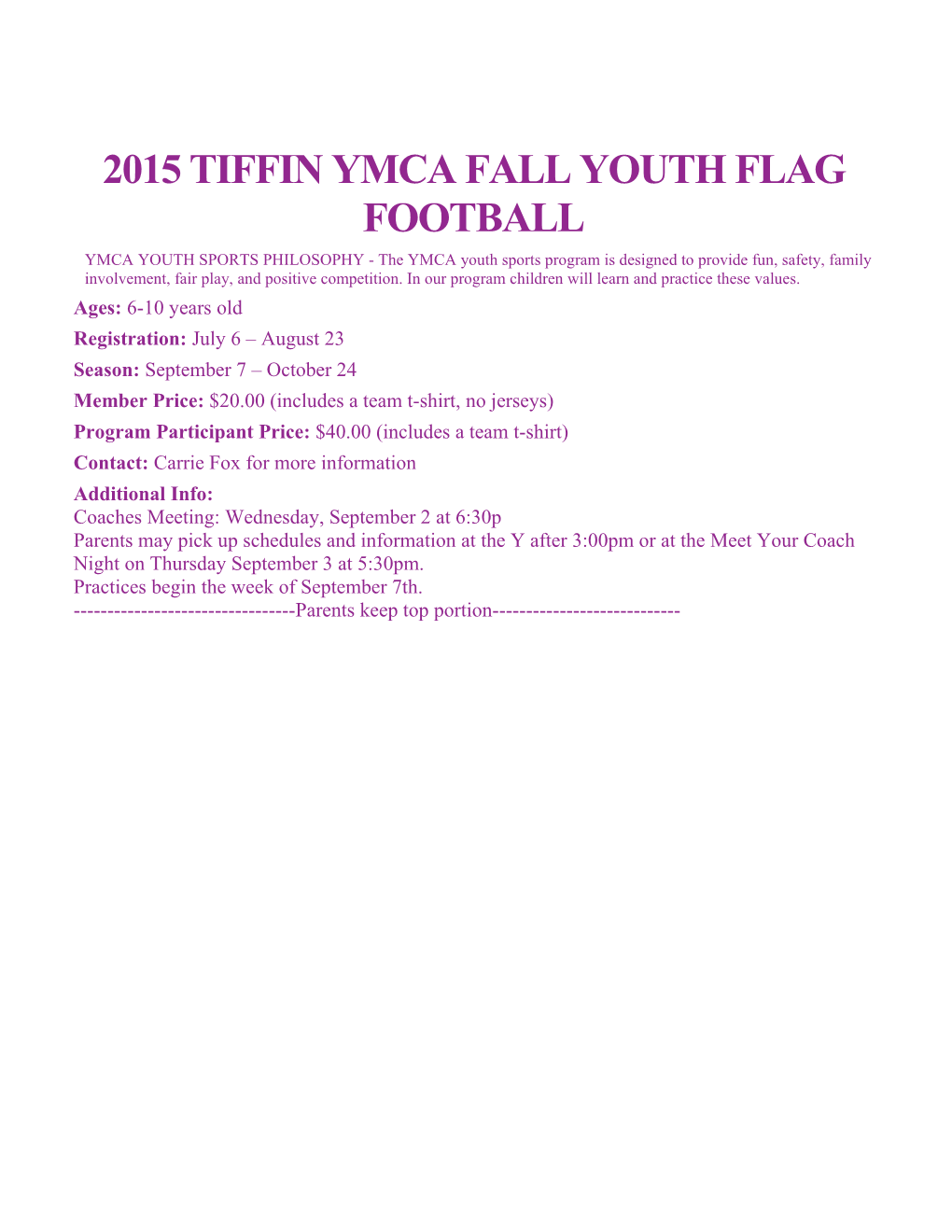 2015 Tiffin YMCA Fall Youth Flag Football