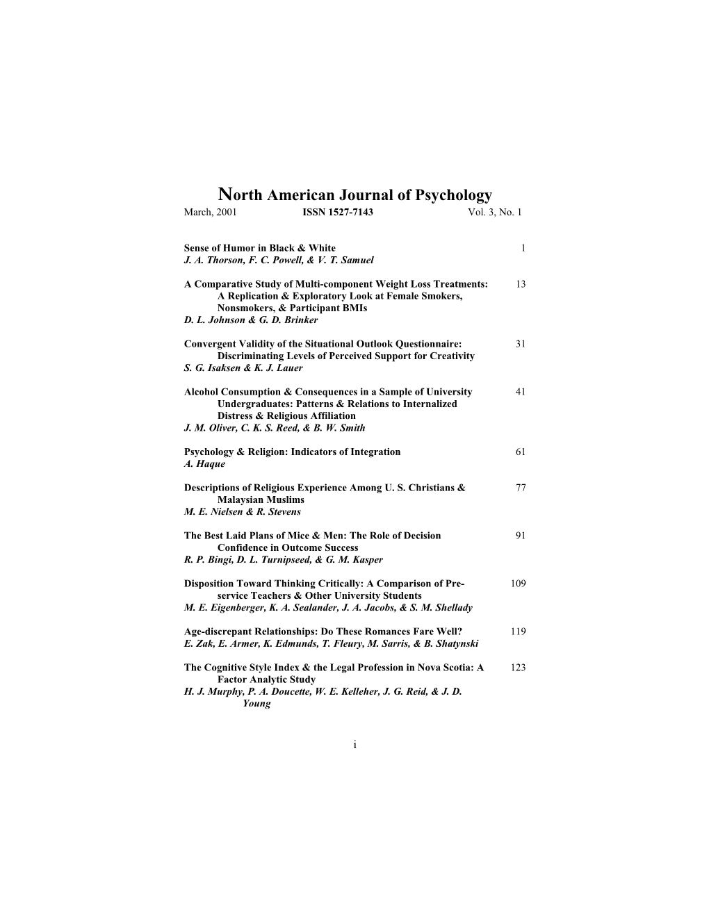 North American Journal of Psychology s1