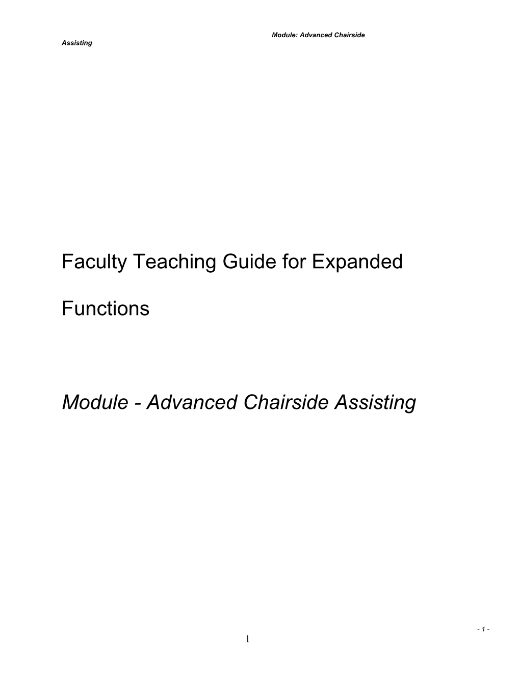 Module: Advanced Chairside Assisting