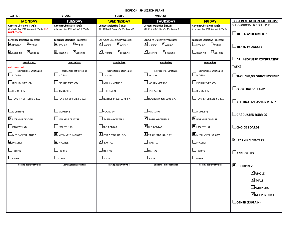 Gordon Isd Lesson Plans