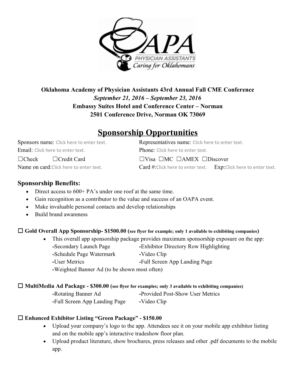 Oklahoma Academy of Physician Assistants 43Rd Annual Fall CME Conference