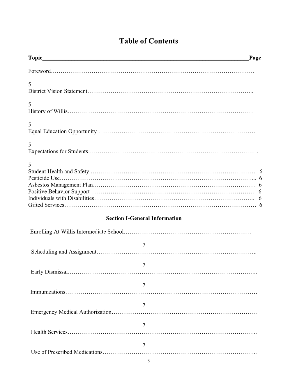 Willis Middle School Student/Parent Handbook