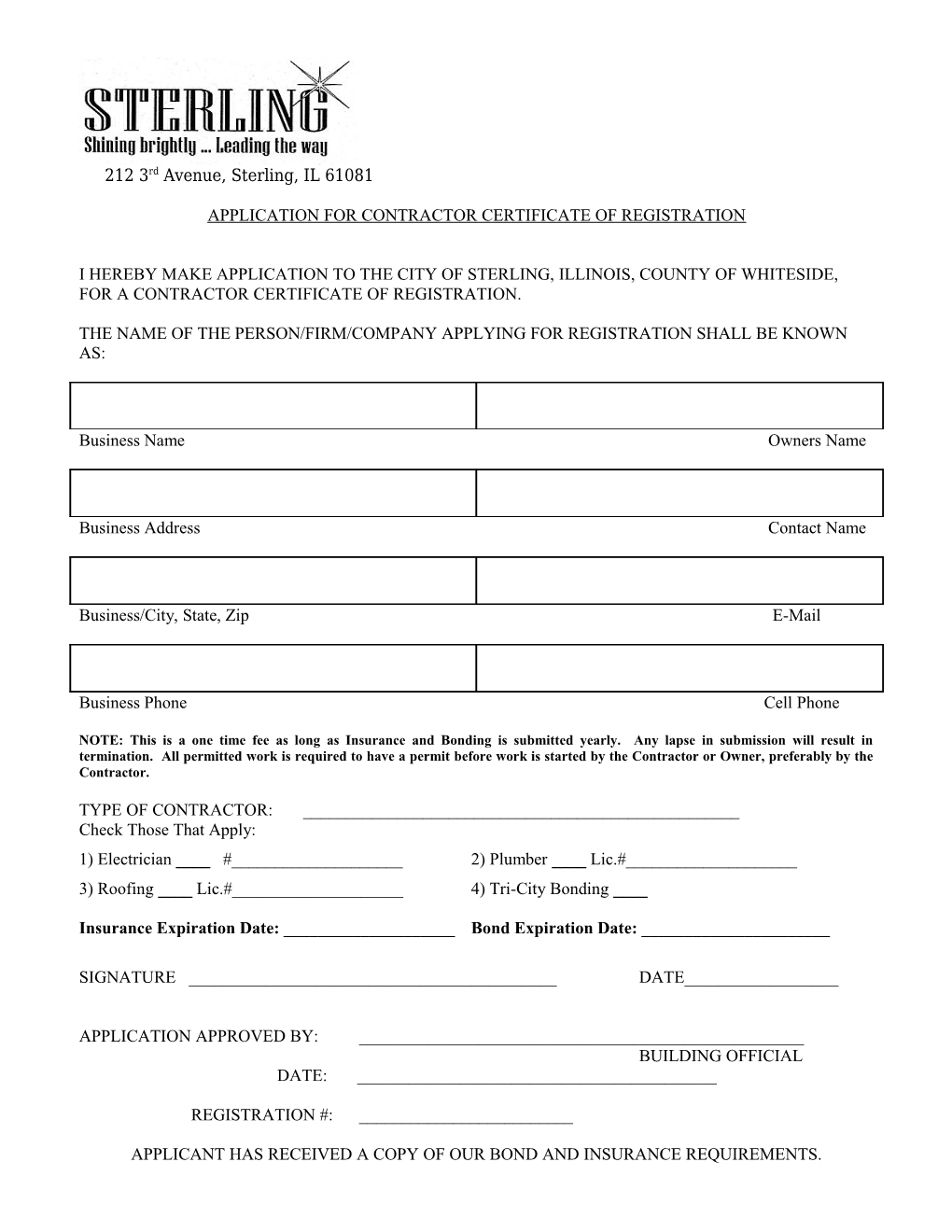Application for Contractor Certificate of Registration