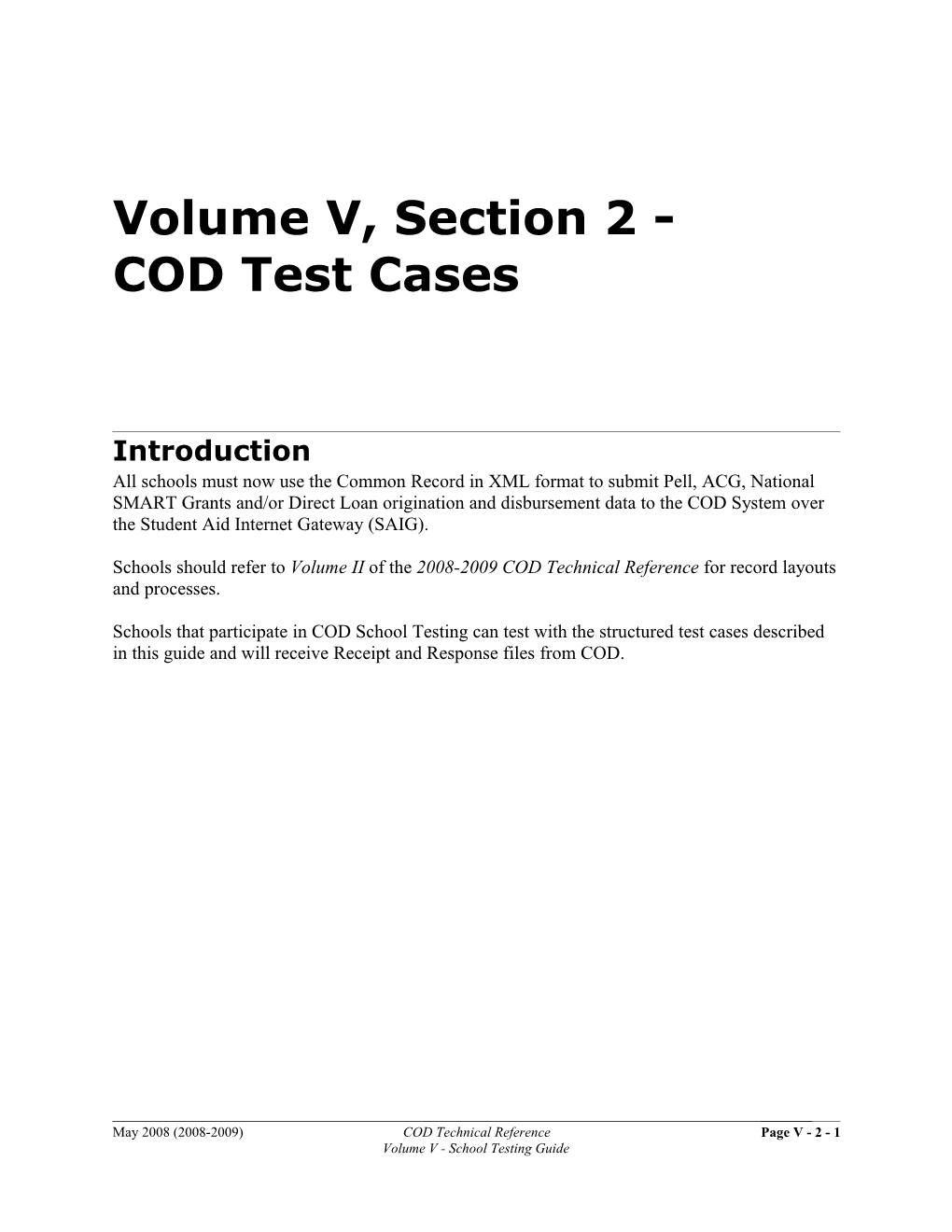 Volume V, Section 2 - COD Test Cases