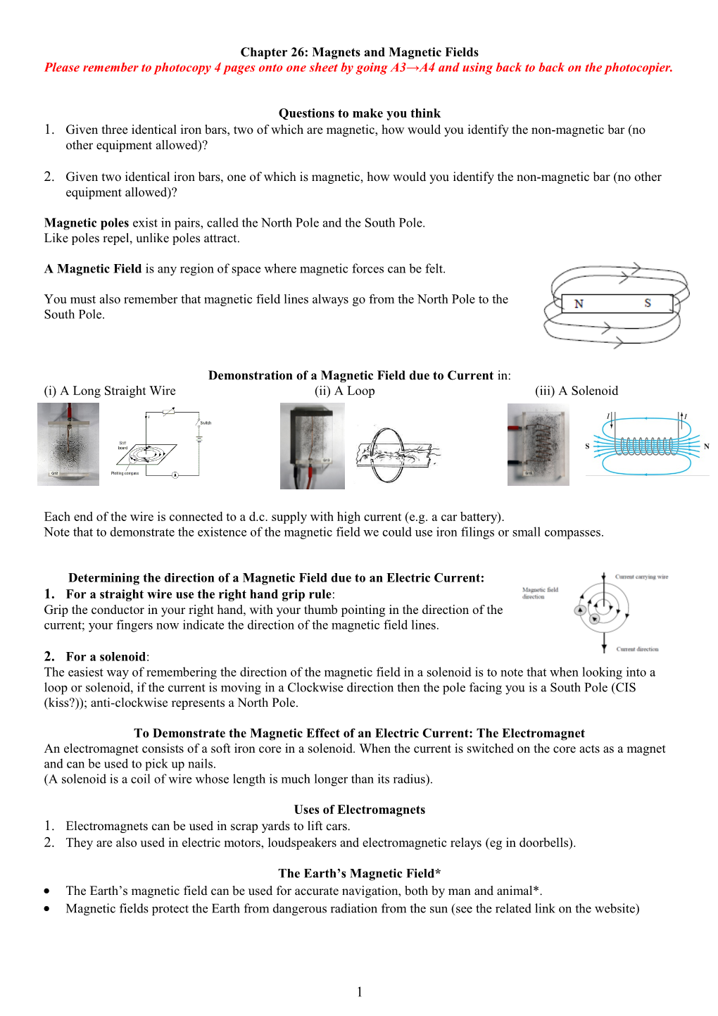 Chapter 26: Magnets and Magnetic Fields
