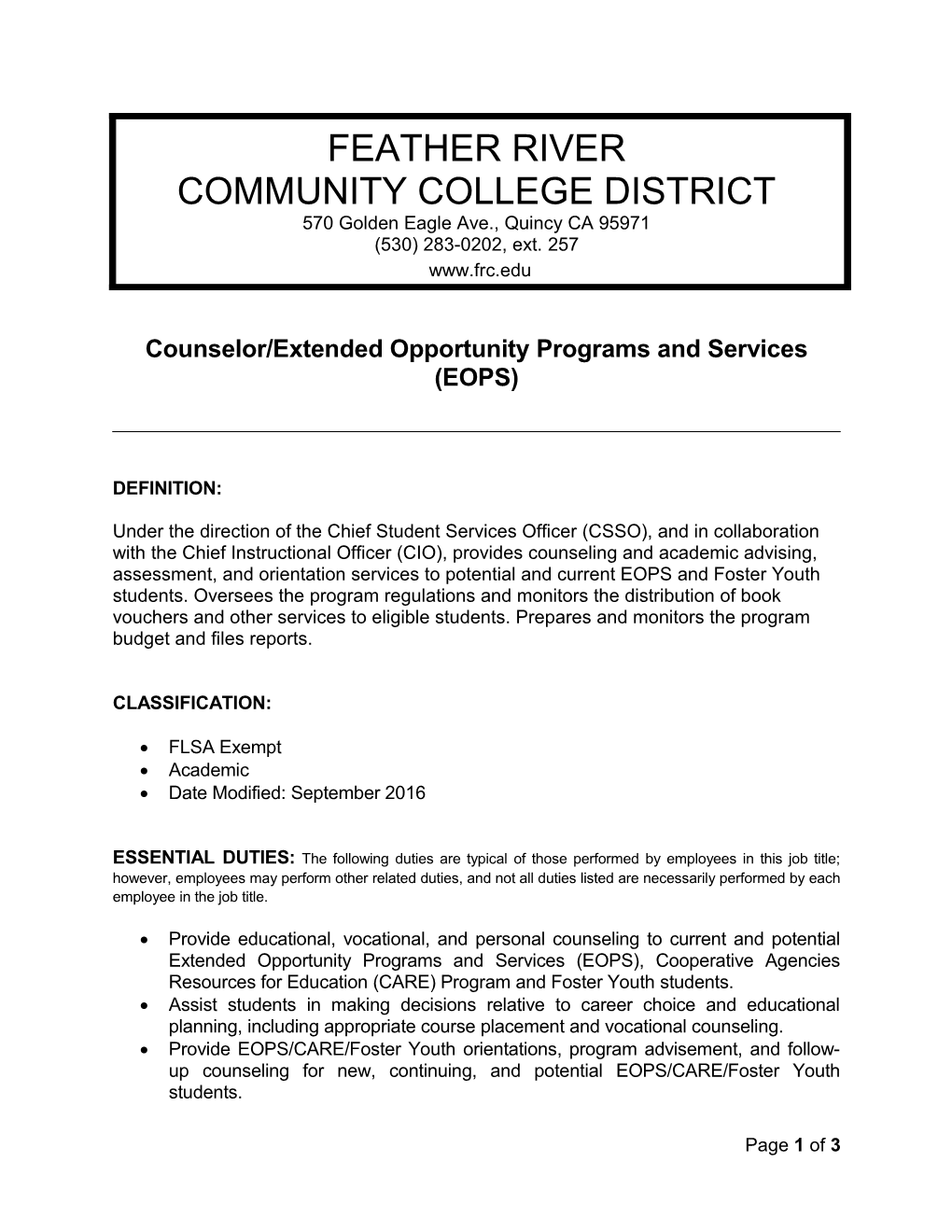 Counselor/Extended Opportunity Programs and Services (EOPS)