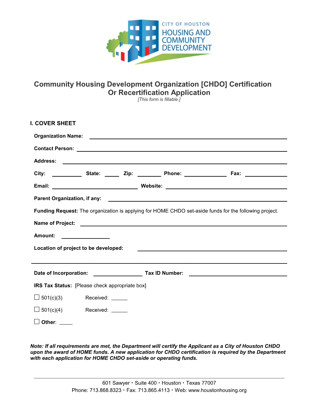 Community Housing Development Organization (CHDO) Certification