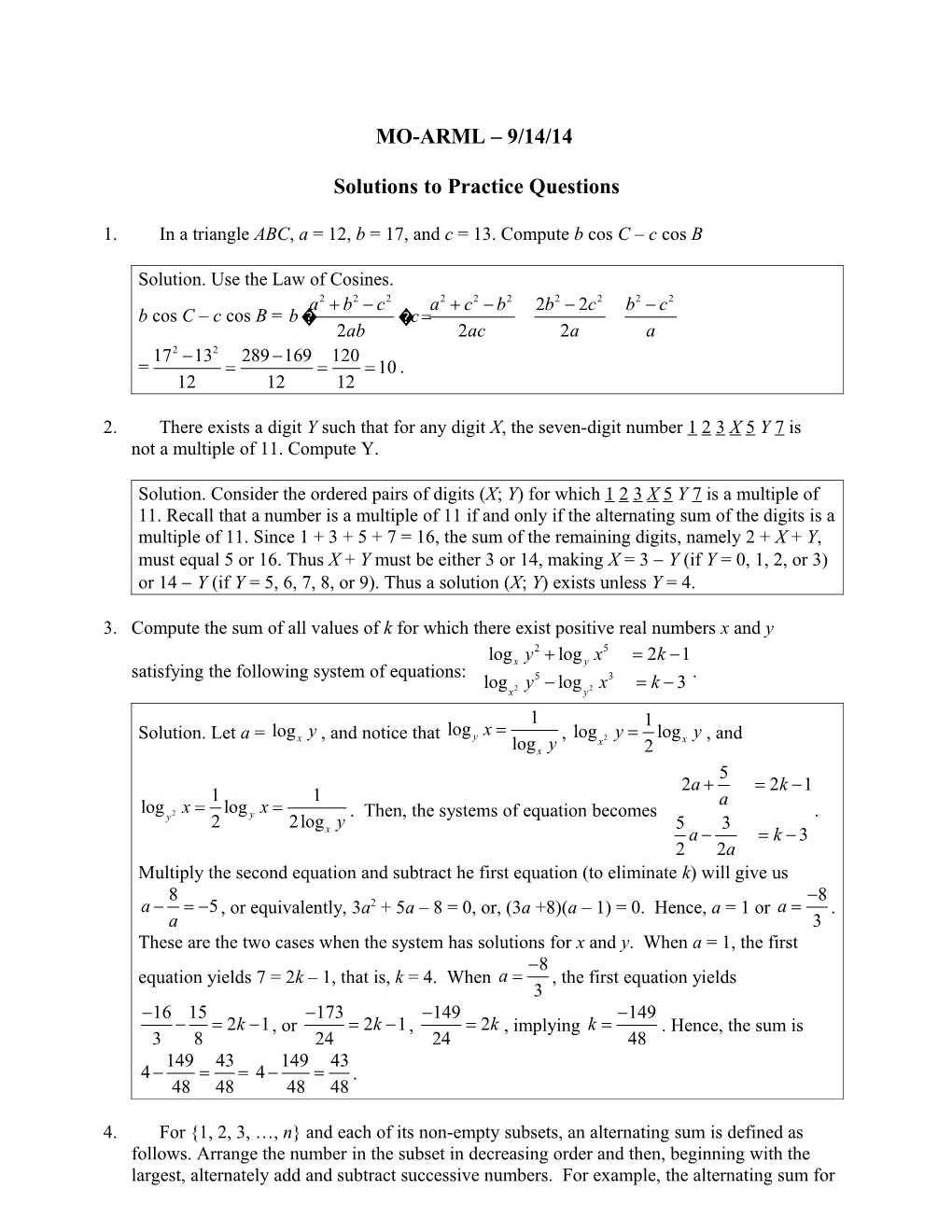 Solutions to Practice Questions