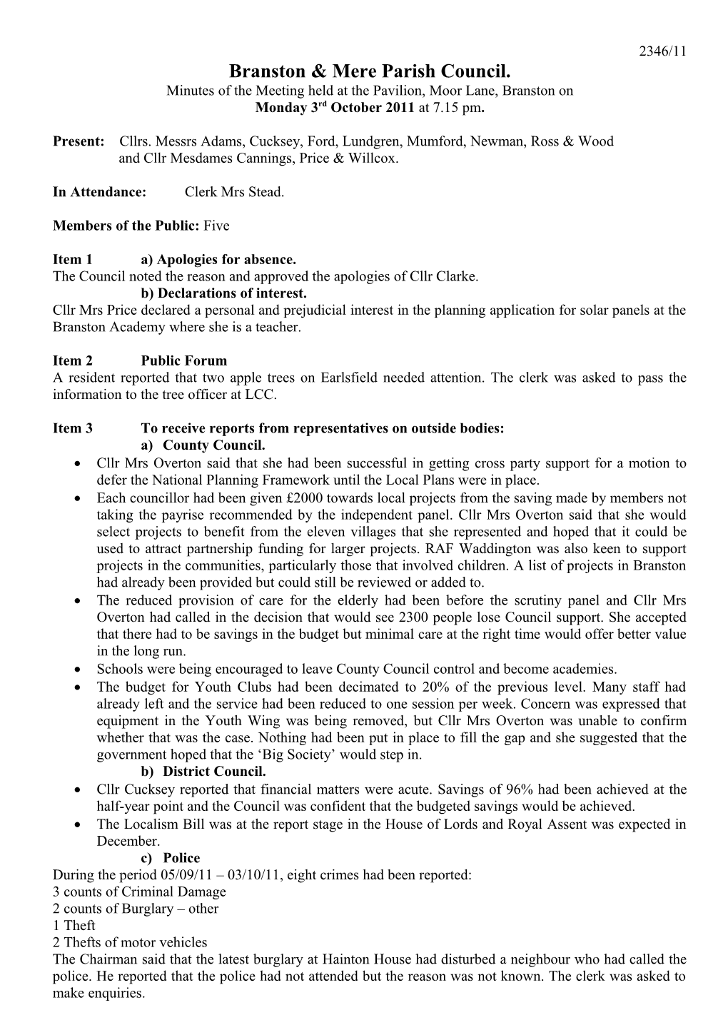 Branston & Mere Parish Council