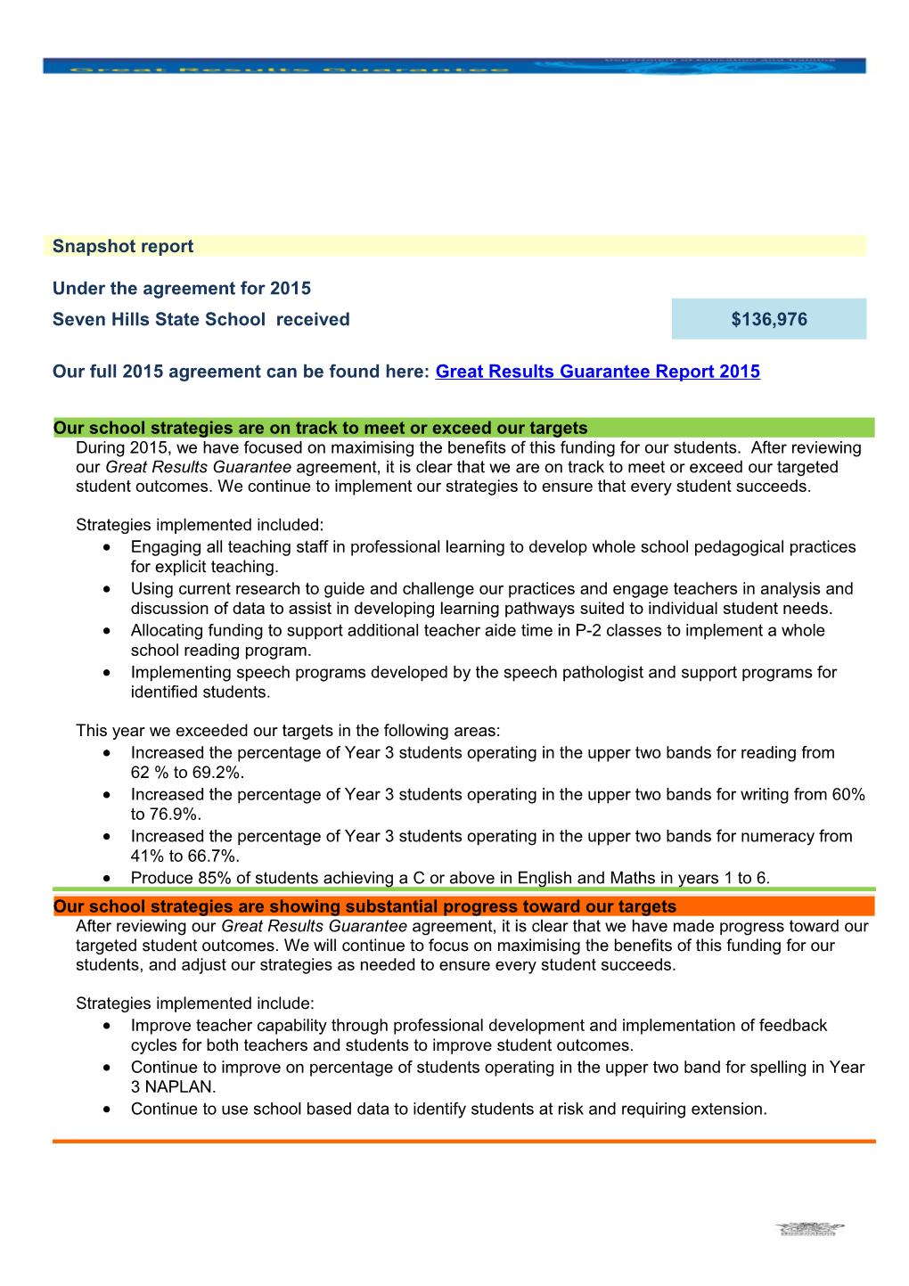 Great Results Guarantee Snapshot Report 2015