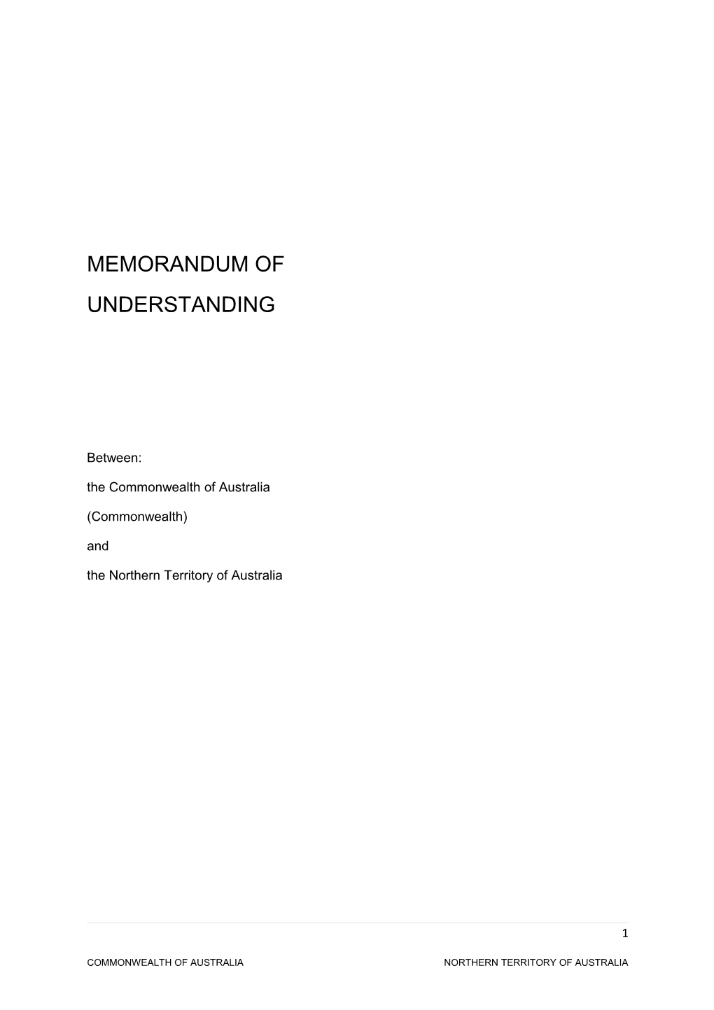 Memorandum of Understanding - NT