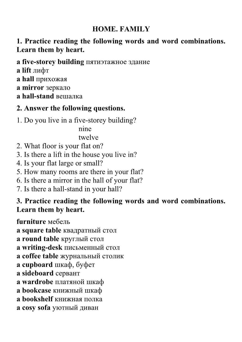 1. Practice Reading the Following Words and Word Combinations. Learn Them by Heart
