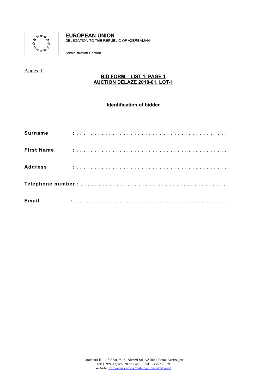 Bid Form List 1, Page 1