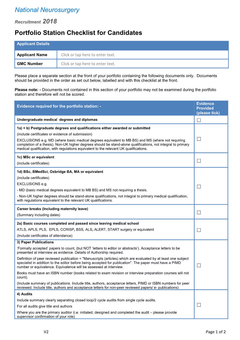 Portfolio Station Checklist for Candidates