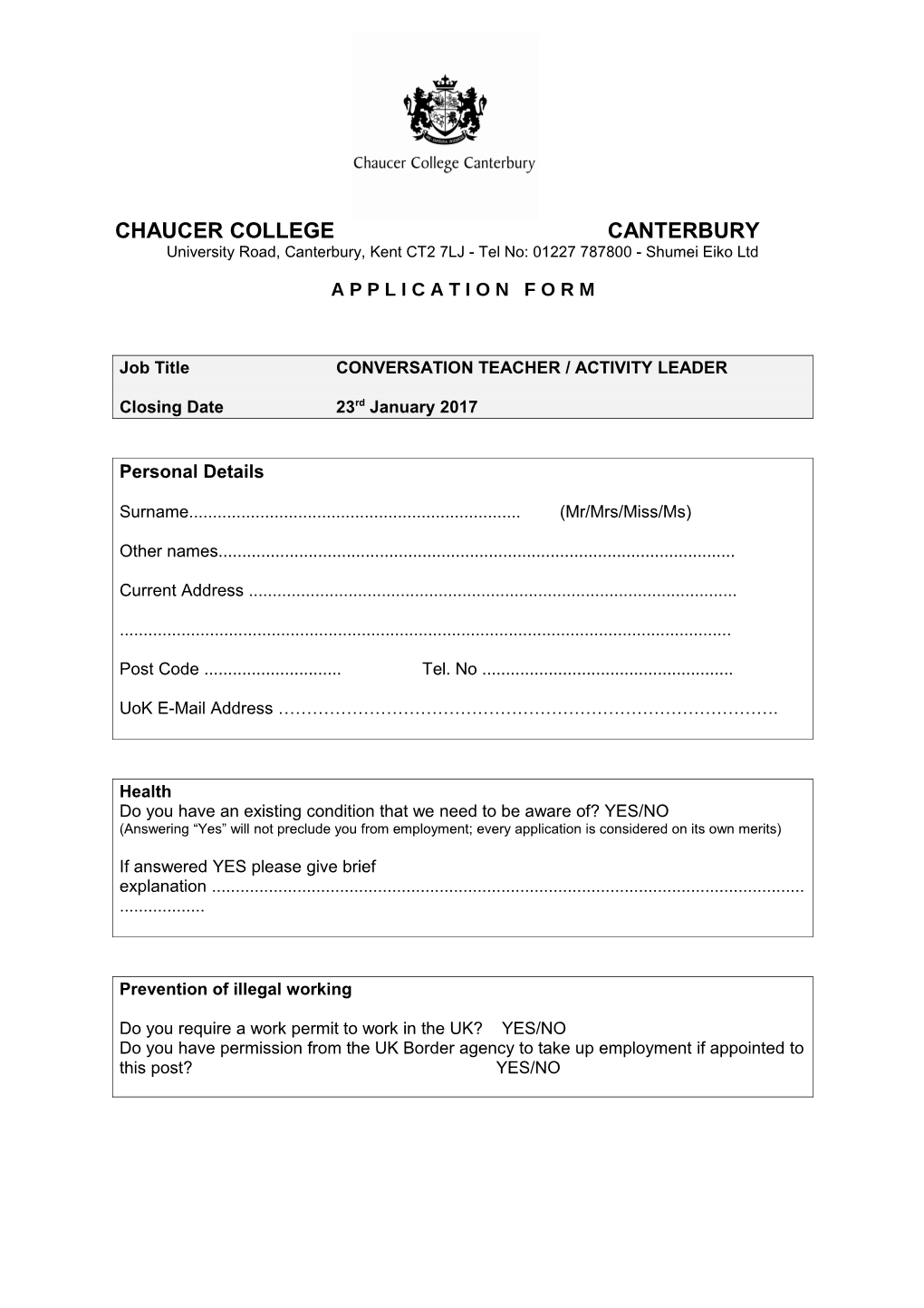 Chaucer College Canterbury