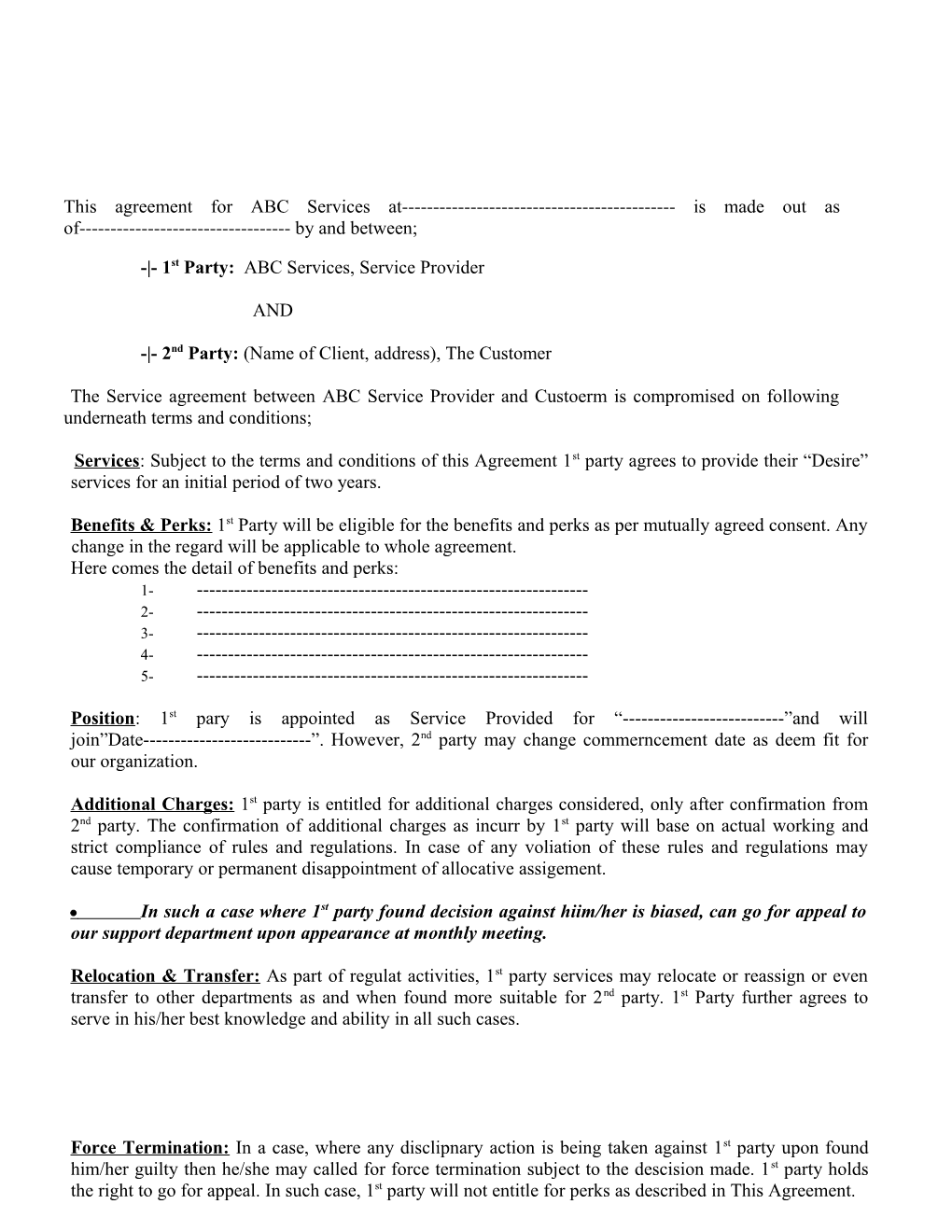 This Agreement for ABC Services at Is Made out As of by and Between;