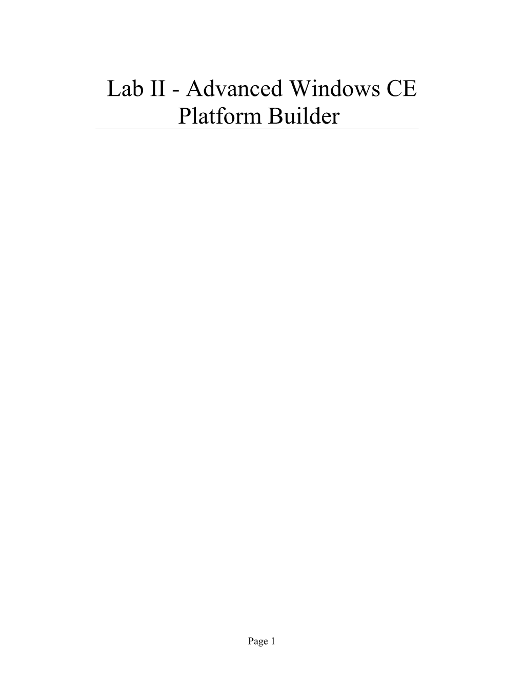 Lab II - Advanced Windows CE Platform Builder