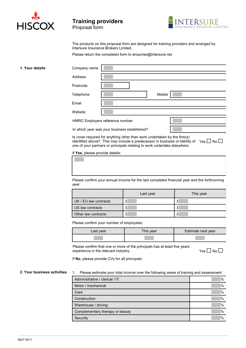 Training Providers Proposal Form