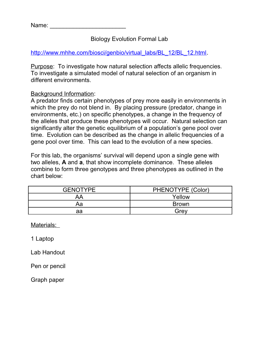 Biology Evolution Formal Lab