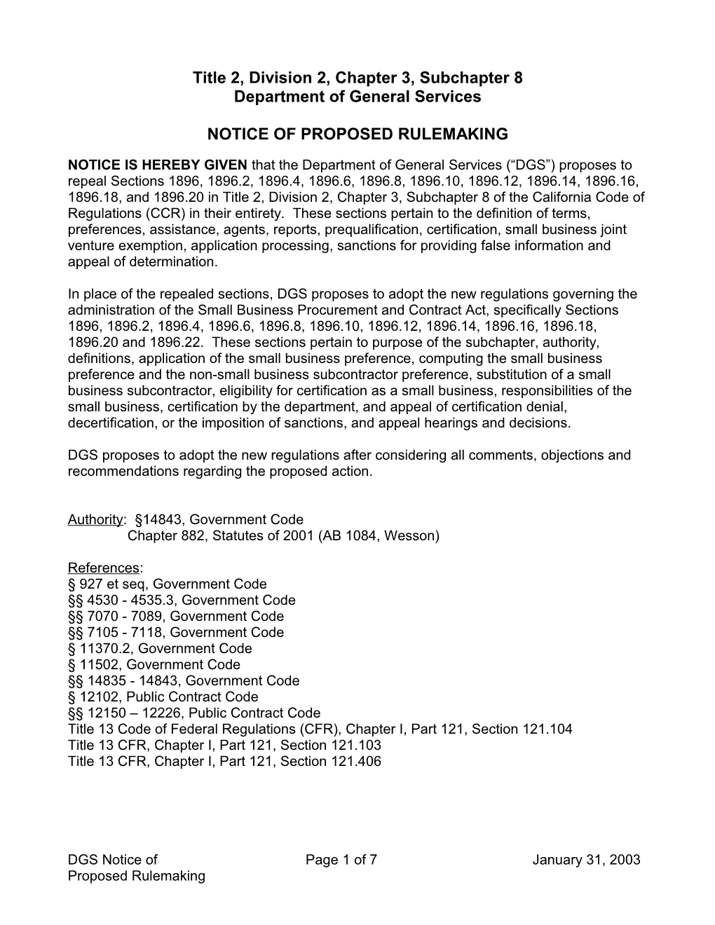 Notice of Rulemaking