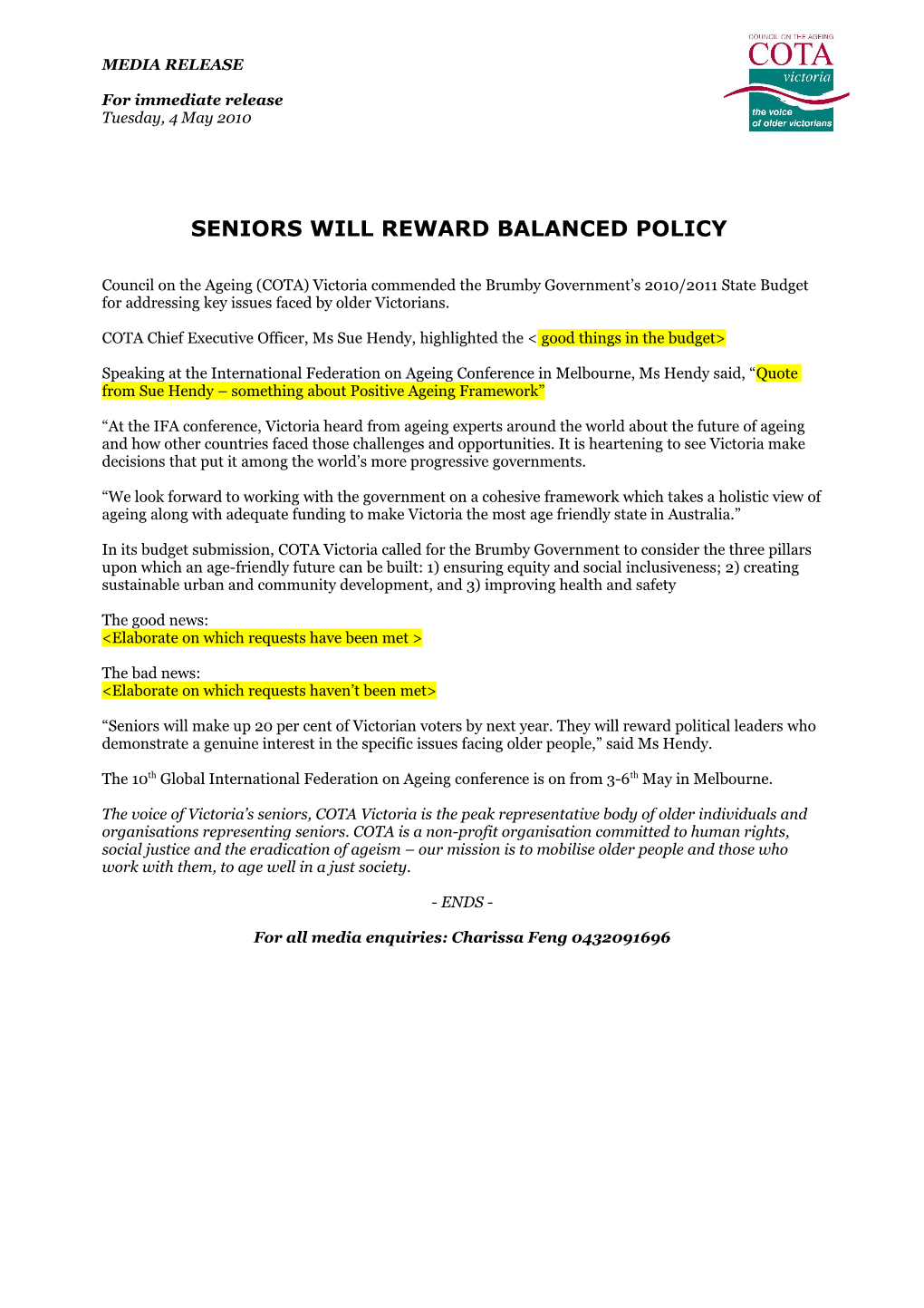 Seniors Will Reward Balanced Policy