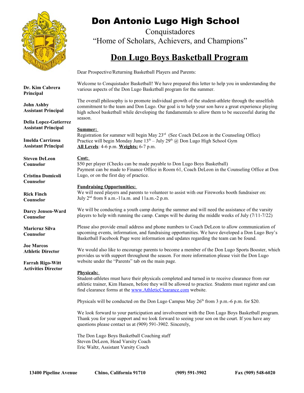 Don Lugo Boys Basketball Program