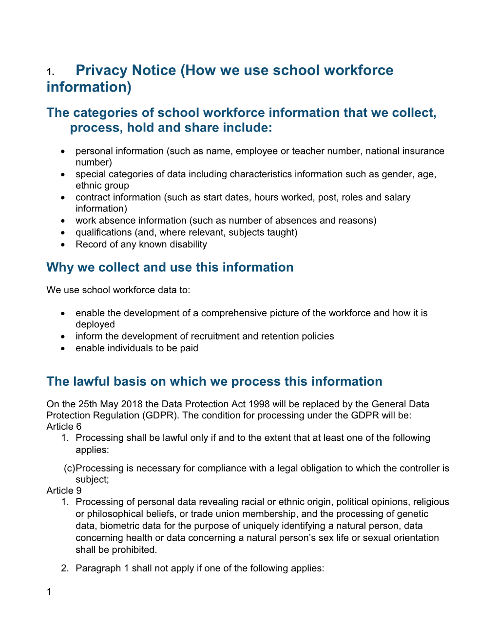 Privacy Notice (How We Use School Workforce Information)
