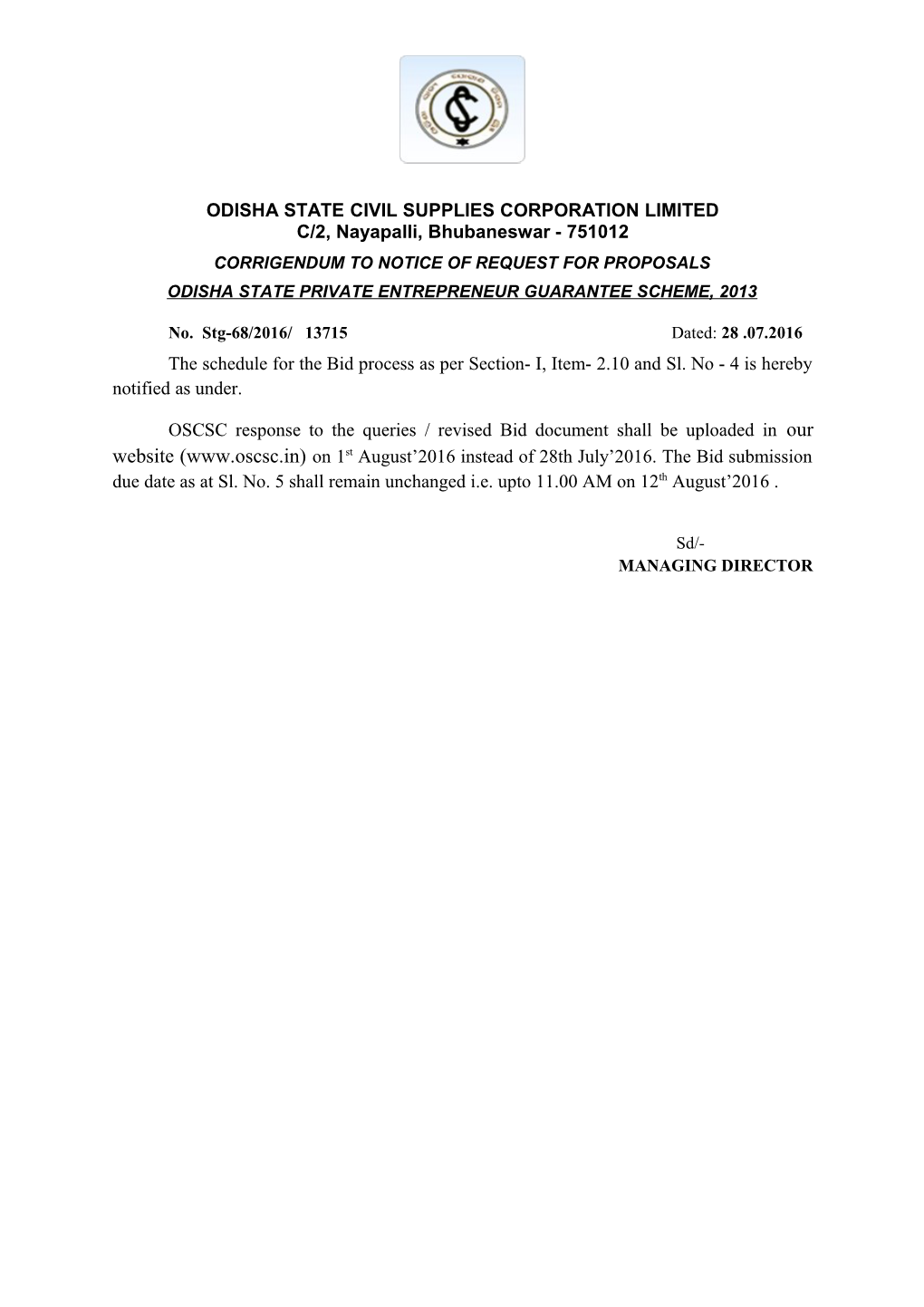 Odisha State Civil Supplies Corporation Limited