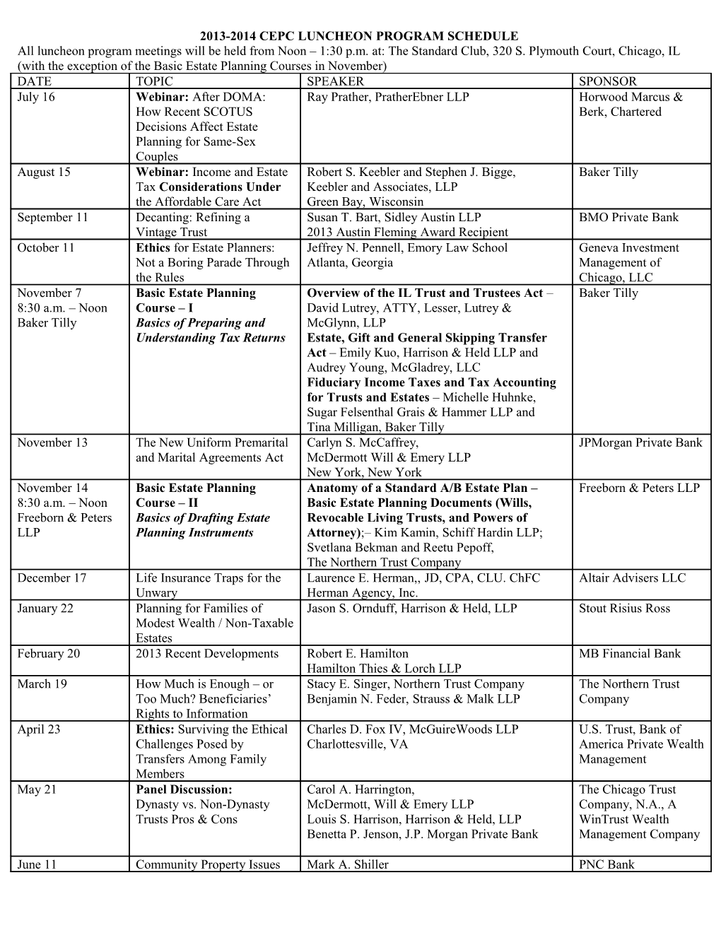 2013-2014 Cepc Luncheon Program Schedule