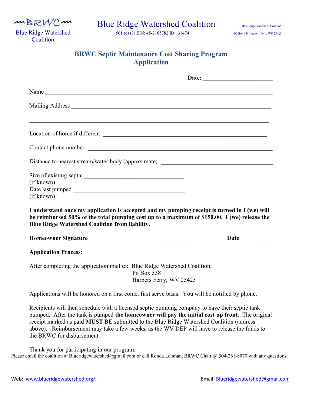 BRWC Septic Maintenance Cost Sharing Program