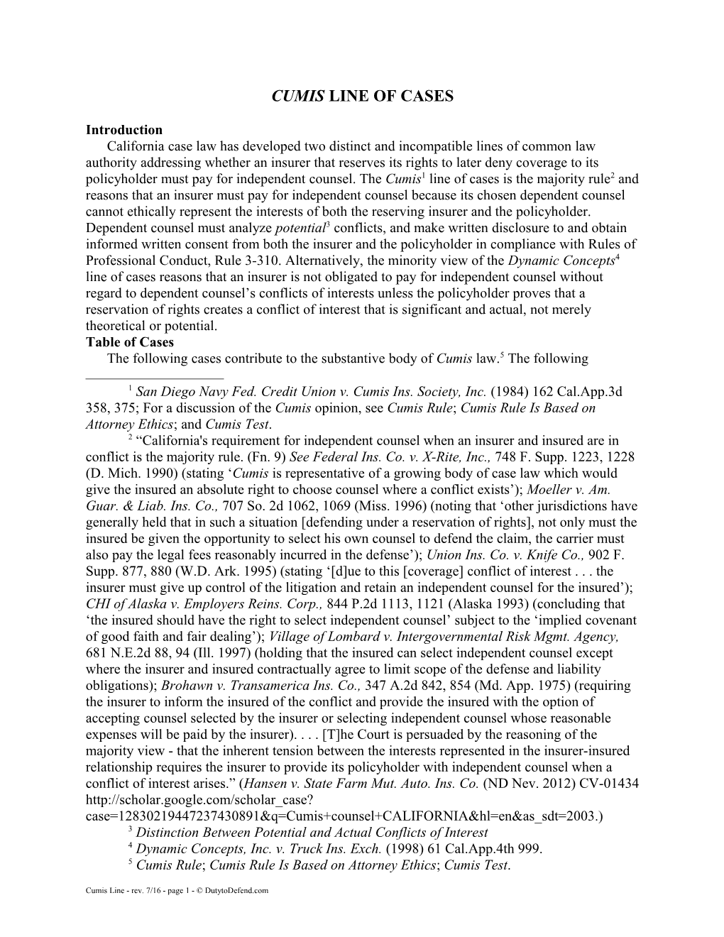 Cumis Line of Cases