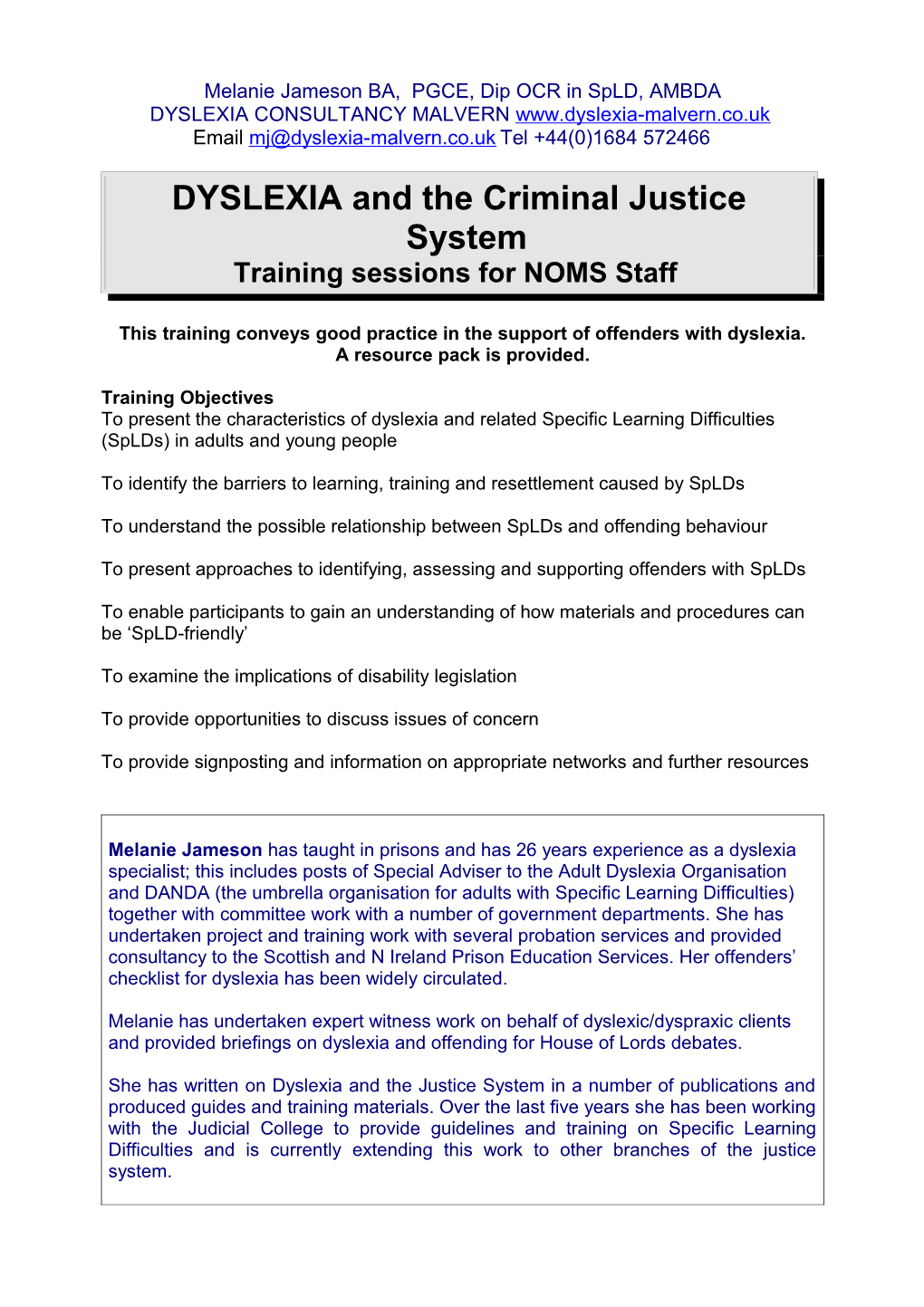 DYSLEXIA and the Criminal Justice System