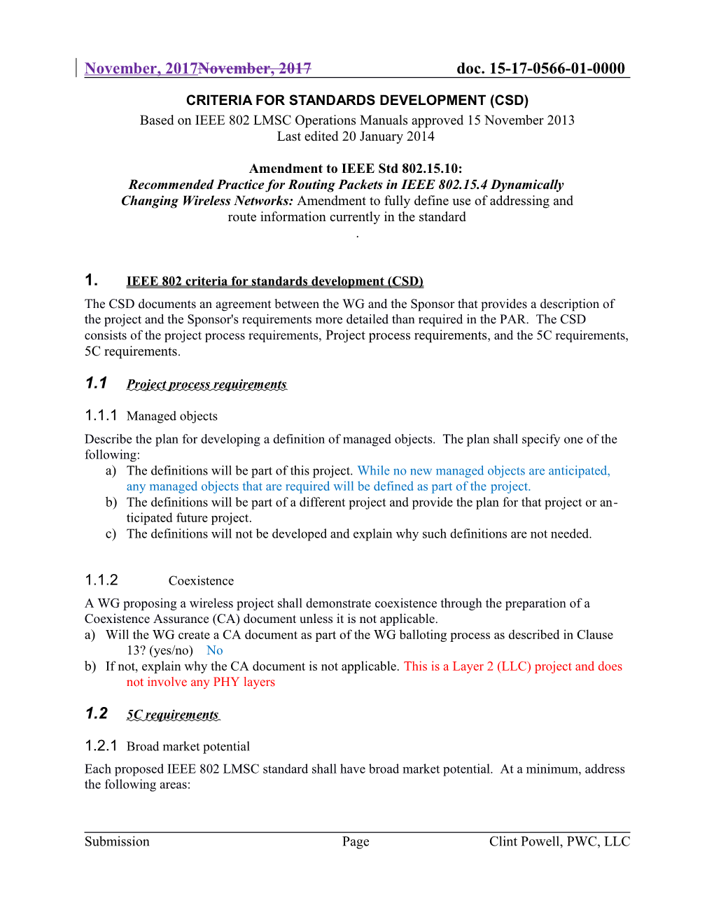 IEEE 802.15.3 RF Channelizaiton Expansion Criteria for Standard Deelopment (CSD)