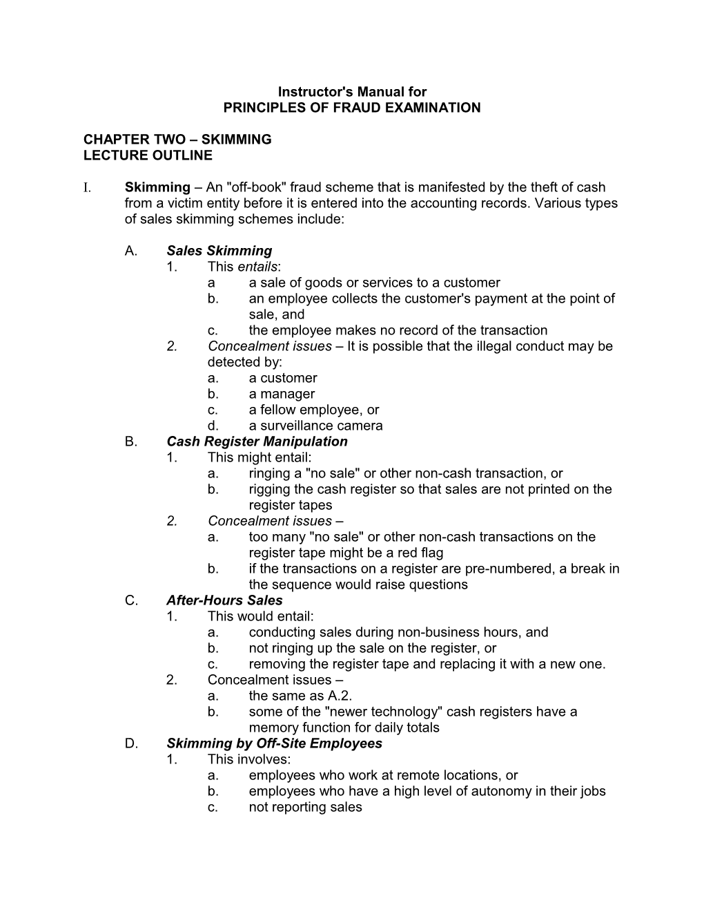 Chapter One Lecture Outline