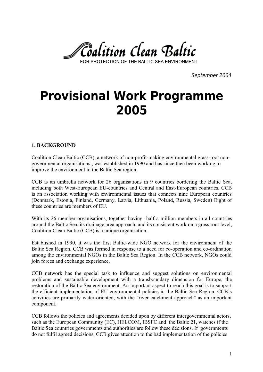 Provisional Work Programme 2005