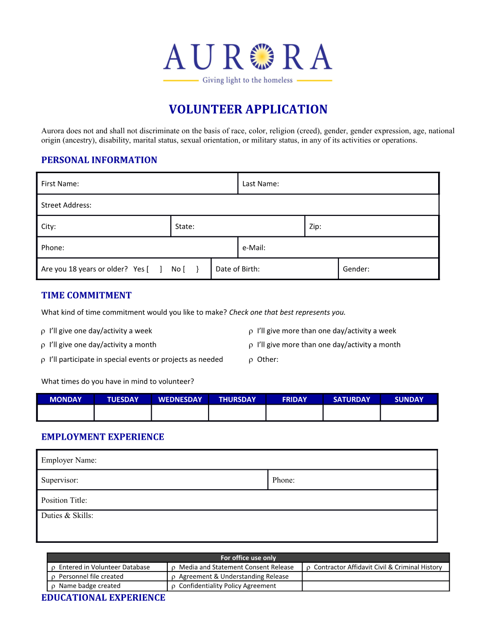 Volunteer Application s14